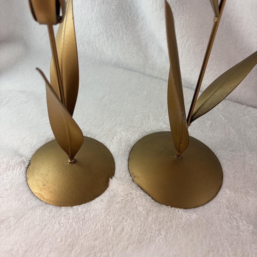Vintage Brass & Ceramic Tulip Candle Holder Set Shabby Chic Hollywood Glam EVC - Picture 3 of 15